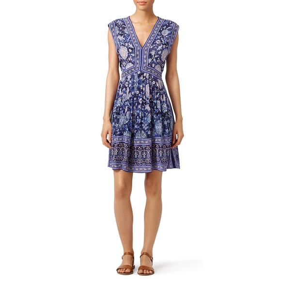 Rebecca Taylor Dreamweaver Pink Boho Printed Sleeveless Silk V-Neck Dress Size 6 - Picture 2 of 10